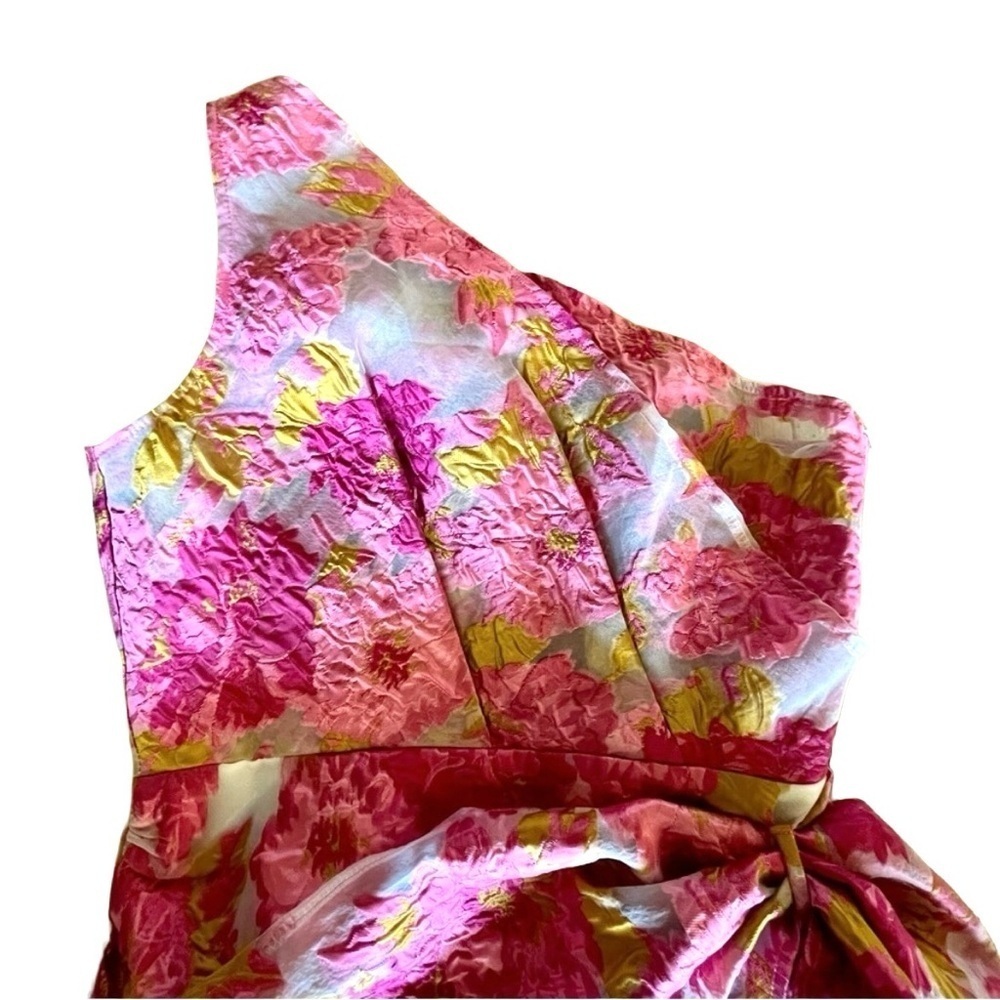 Reverse Brailey One Shoulder Pink Jacquard Wrap Mini Dress Size 10 NWT - Picture 5 of 11
